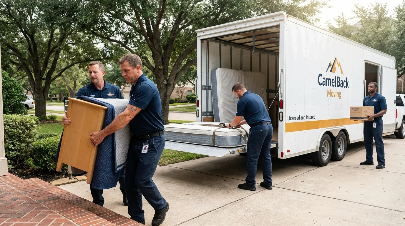 Crew loading residential truck for cross-state move from Marion, AL